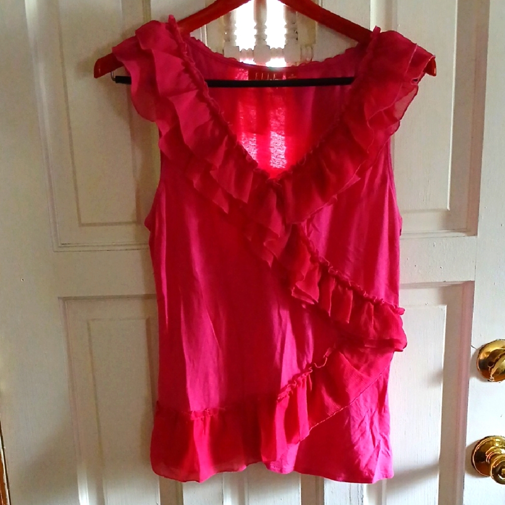 Elle Pink Ruffled Asymmetrical Blouse